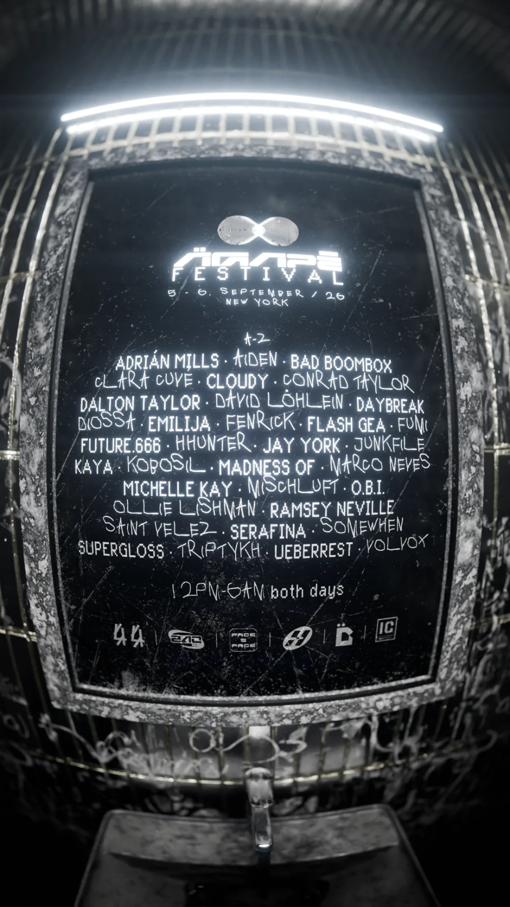 ÄGAPĒ Festival 2026 full lineup poster — Sept 5-6, Industry City, Brooklyn